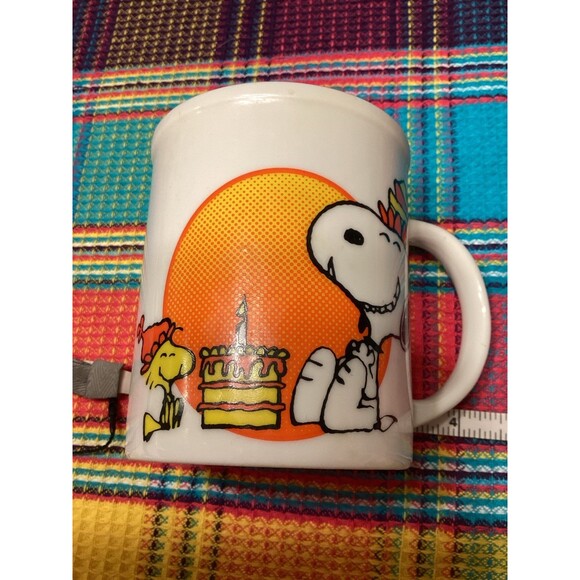 Snoopy Lambs & Ivy Plush Dog Plus Vintage Happy Birthday Ceramic Coffee Mug Pair - Picture 9 of 12